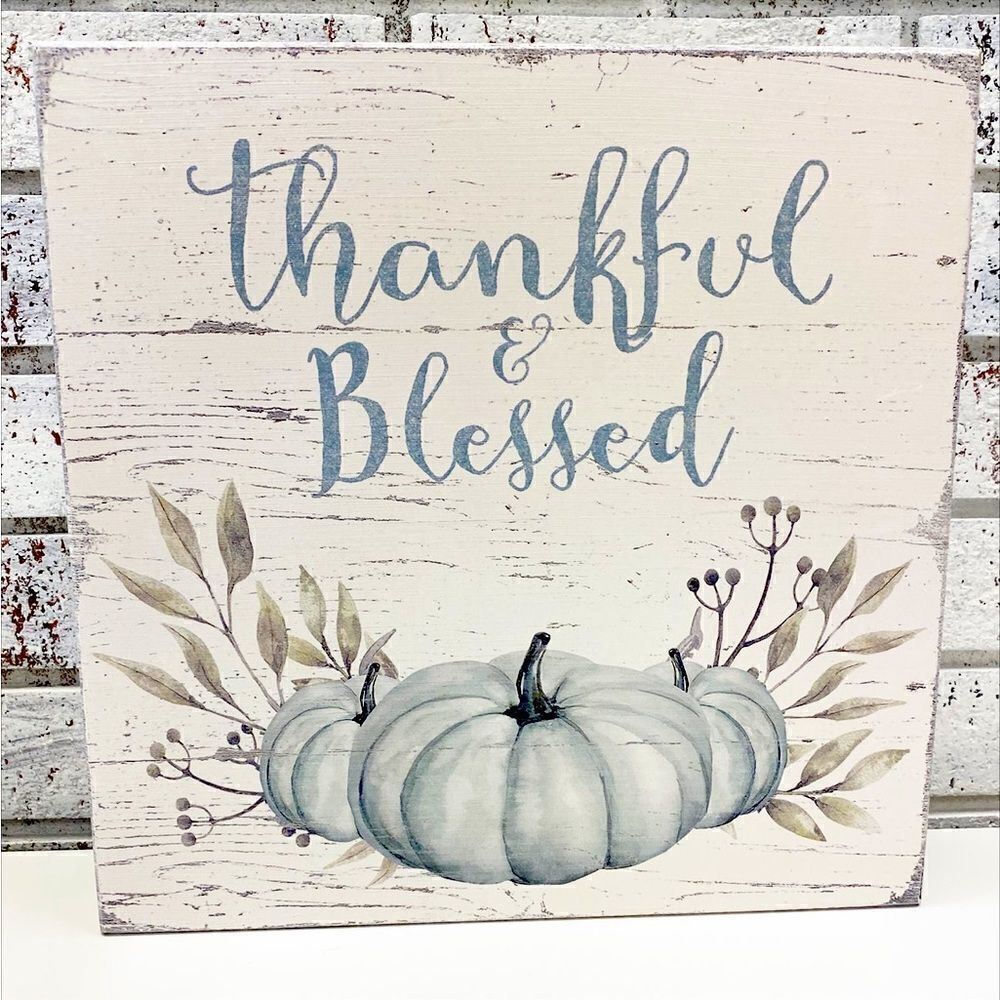 Thankful & Blessed Whitewashed Distressed Wood Sign from Quill to Paper NWT